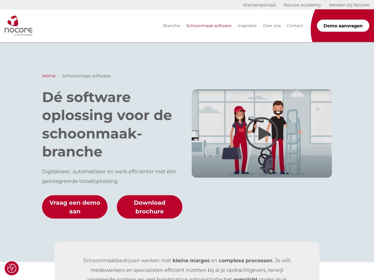 De schoonmaaksoftware-pagina van Nocore
